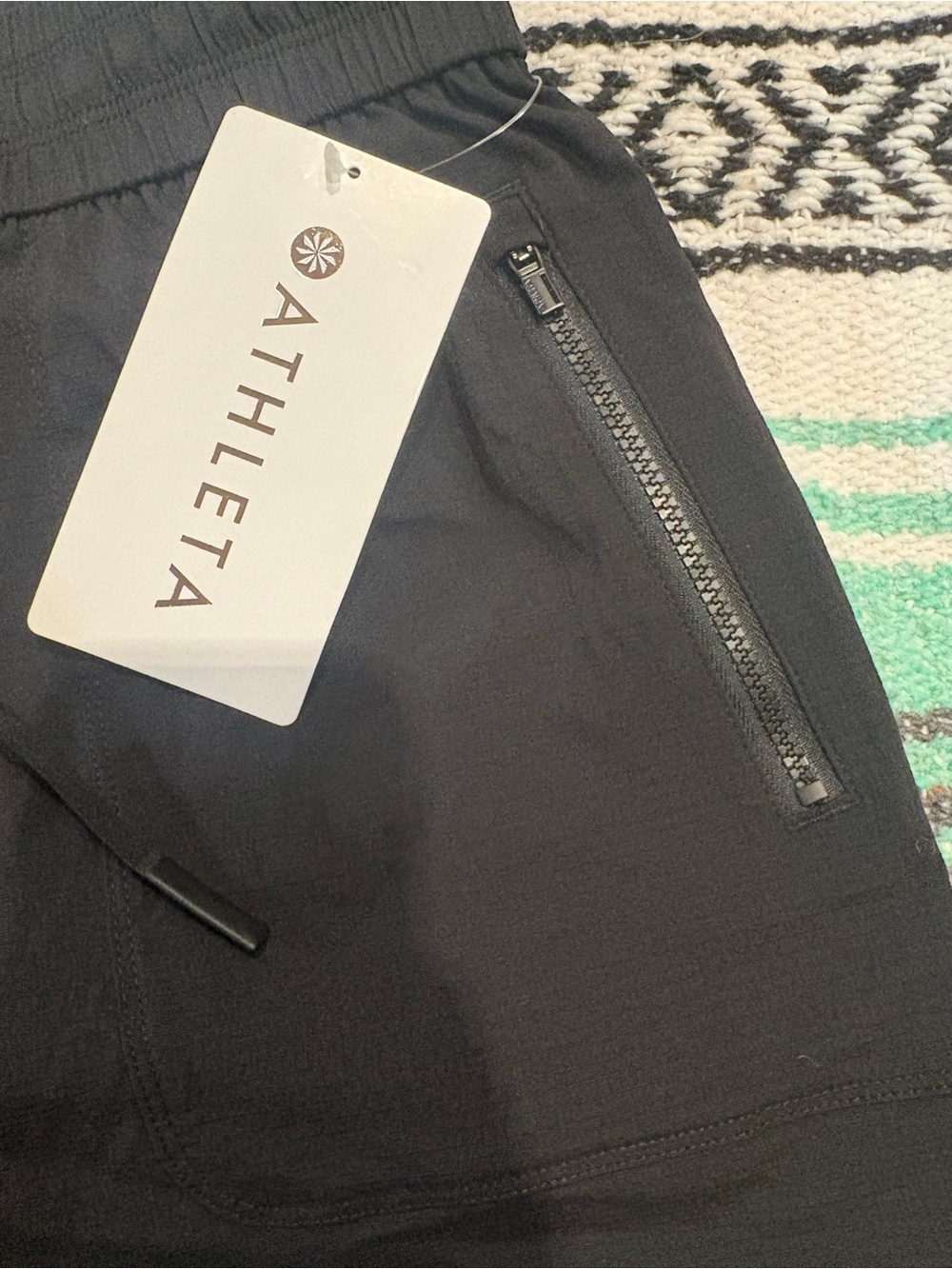 Athleta Black Women's Zip-Pocket Drawstring Athletic Shorts - Picture 3 of 6